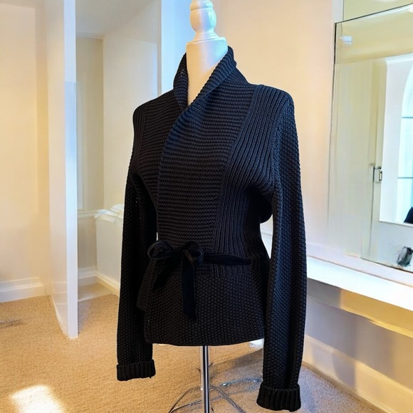 NEW LRL Ralph Lauren Chunky Belted Peplum Shawl Cardigan Sweater Jacket S NWOT - Picture 7 of 16